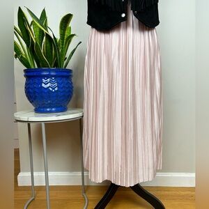 Blush Pink Pleated Satin Plisse Midi Skirt